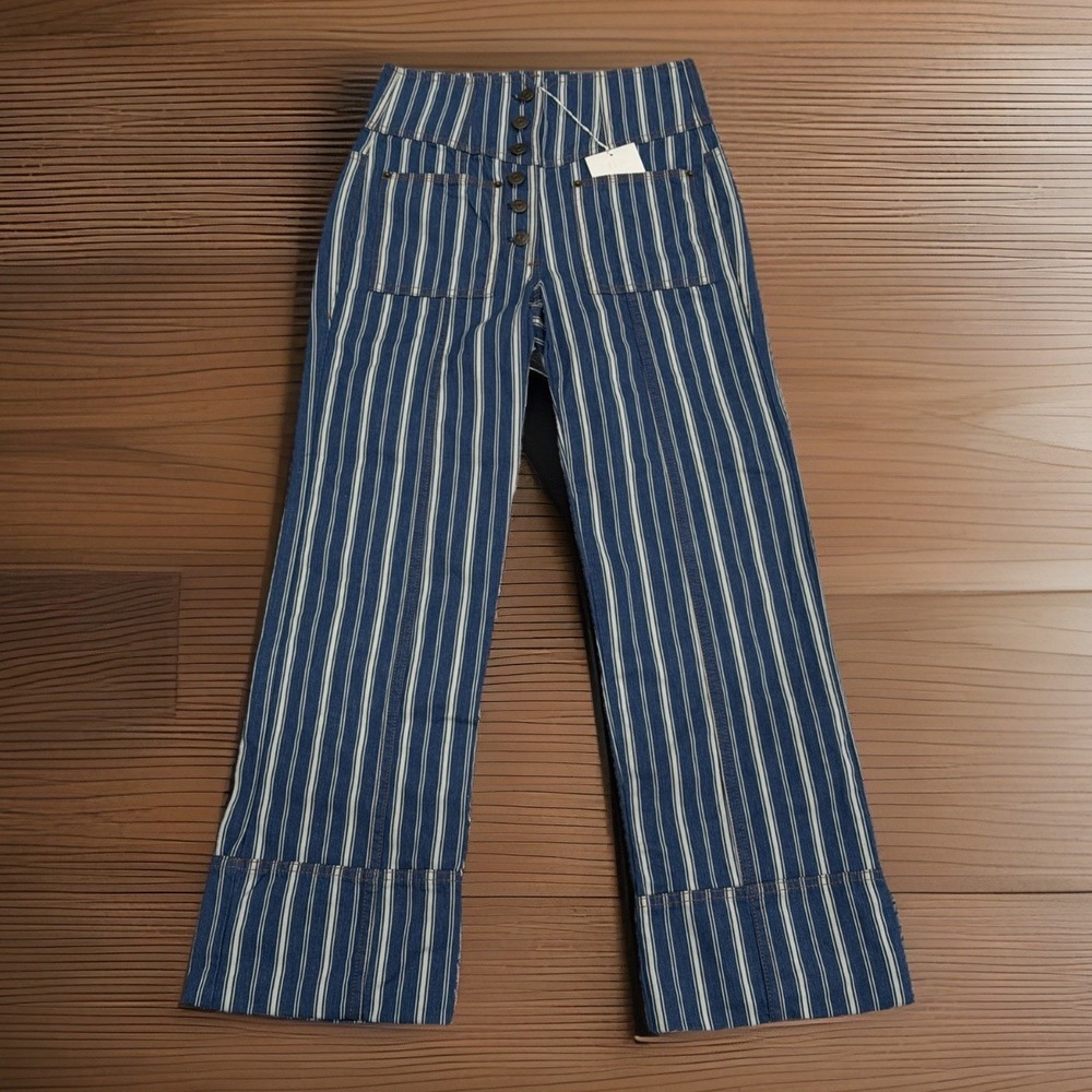 NWT ULLA JOHNSON Marlowe Striped High‎ Rise Wide Leg Jeans Boho Chic Size 0